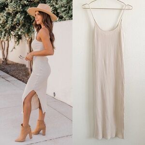 Reformation Jeans Spaghetti Strap Ribbed Knit Midi Tank Dress Cream XS/S